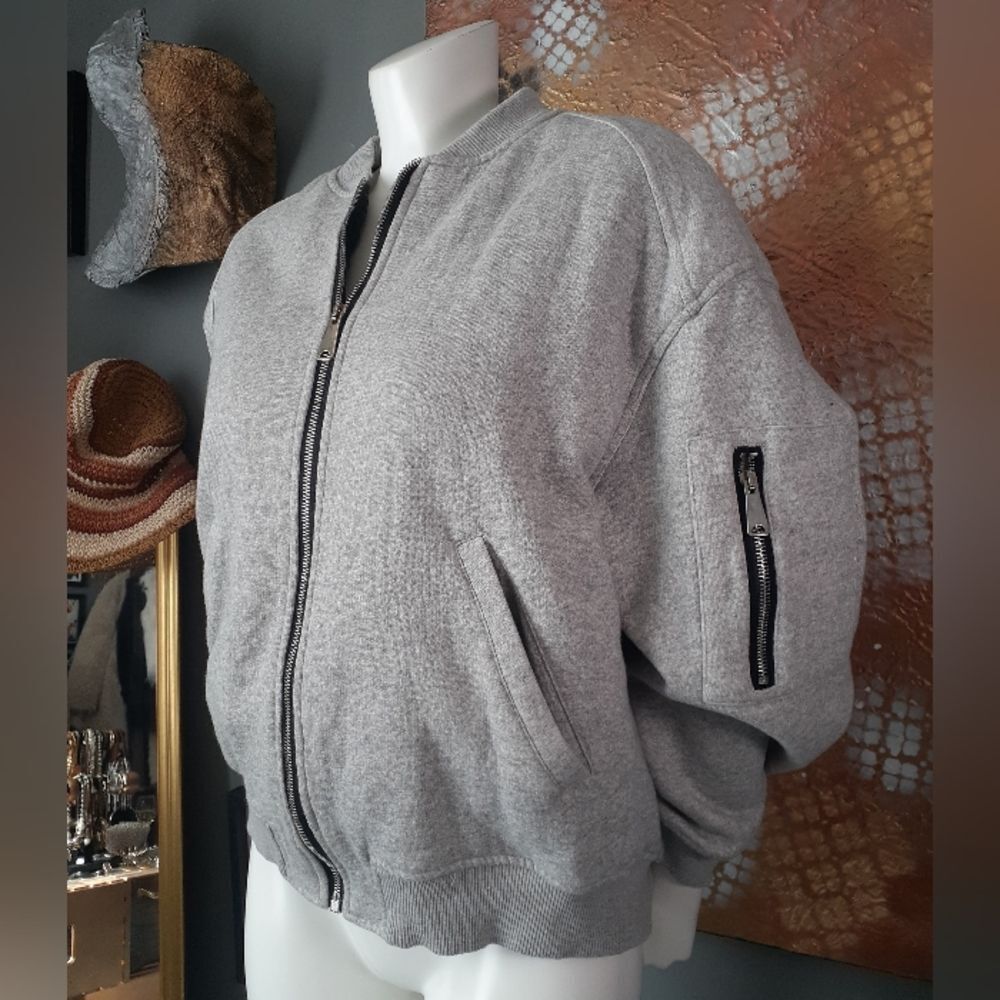 Zara Cotton Blend Gray Bomber Jacket